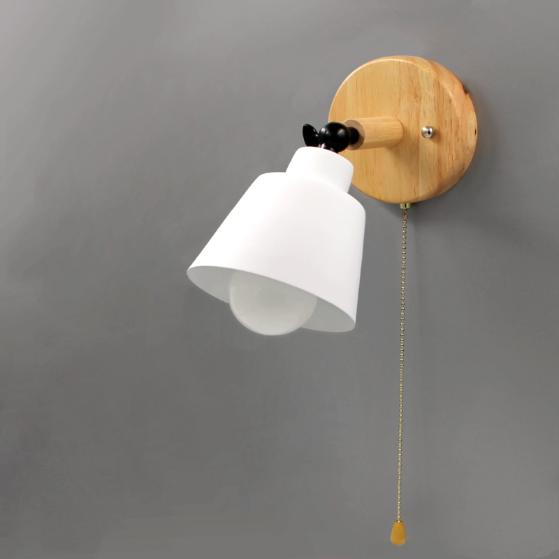 Mid Century Wood And Metal Wall Lamp With Rotatable E27 Socket