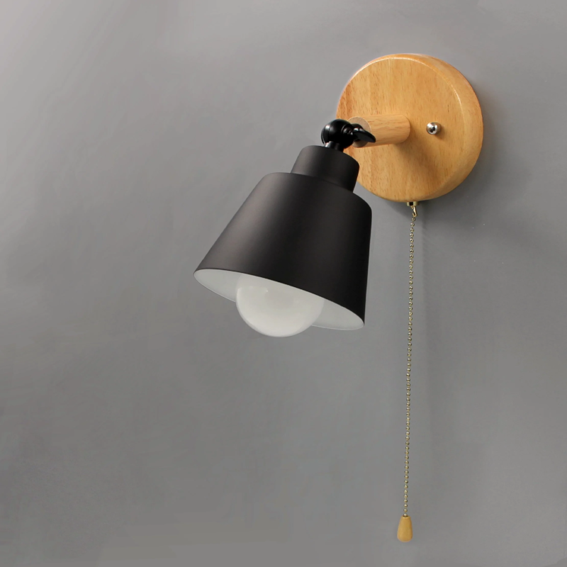 Mid Century Wood And Metal Wall Lamp With Rotatable E27 Socket
