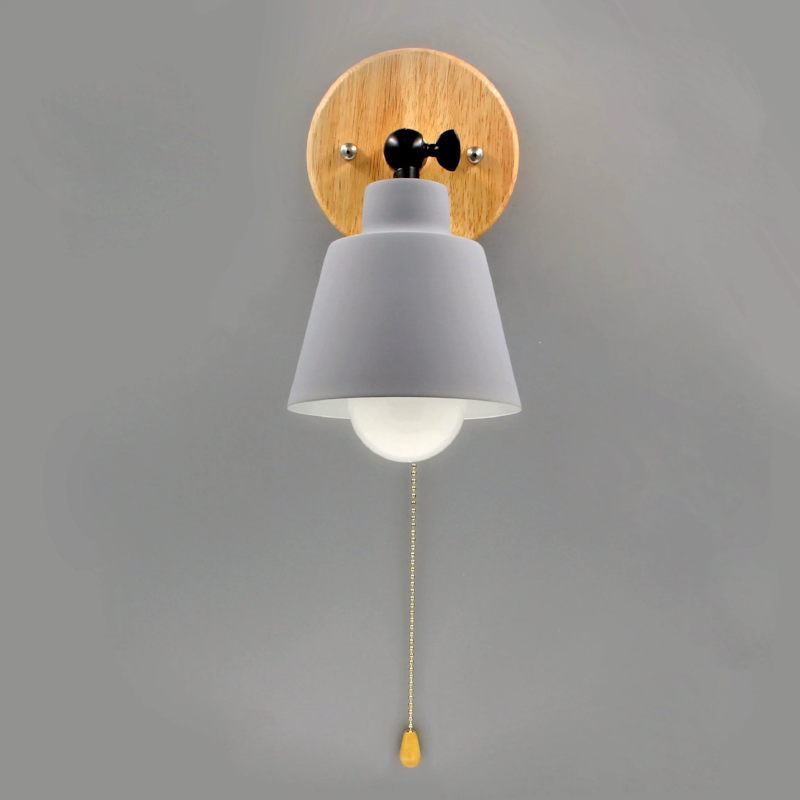 Mid Century Wood And Metal Wall Lamp With Rotatable E27 Socket