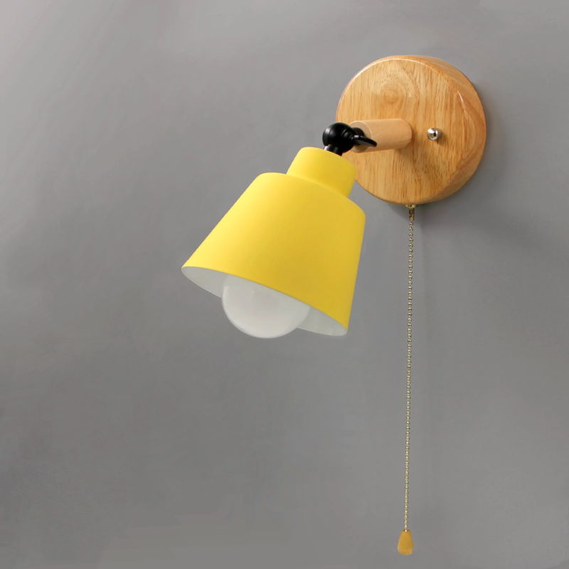 Mid Century Wood And Metal Wall Lamp With Rotatable E27 Socket