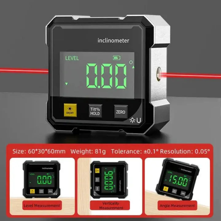 Inclinometro digitale e misuratore di angoli — Display luminoso, linea laser nitida, allineamento preciso