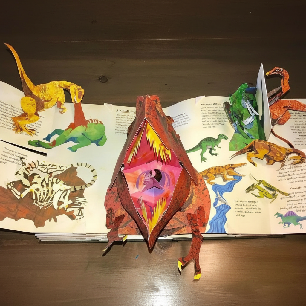 Pop-up-bog med dinosaur eventyr — 3D-scener, robust sidekonstruktion