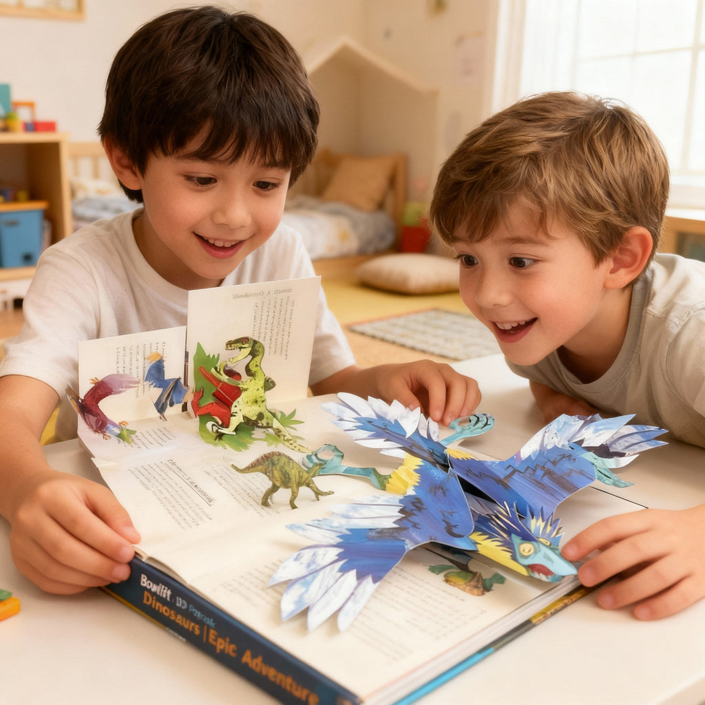 Pop-up-bog med dinosaur eventyr — 3D-scener, robust sidekonstruktion