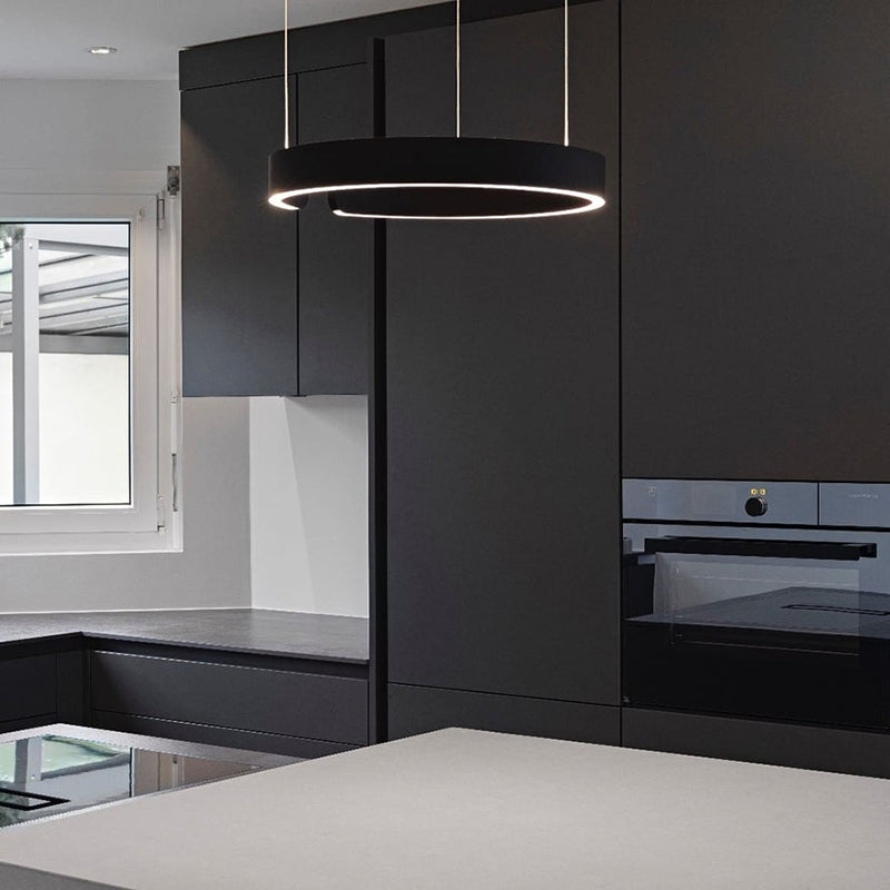 Nyxara Architectural LED Pendant With Offset Ring Pair For Modern Living Spaces And Hallways