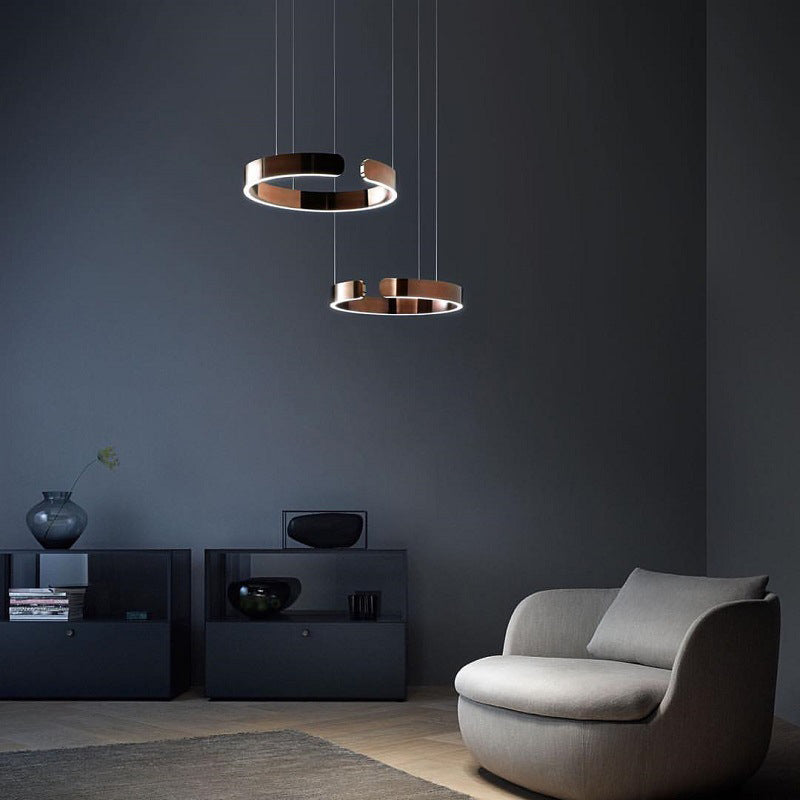 Nyxara Architectural LED Pendant With Offset Ring Pair For Modern Living Spaces And Hallways