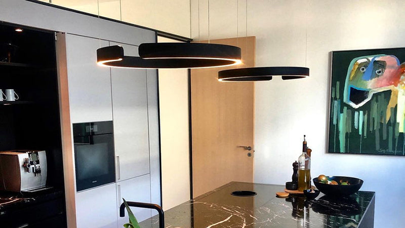Nyxara Architectural LED Pendant With Offset Ring Pair For Modern Living Spaces And Hallways