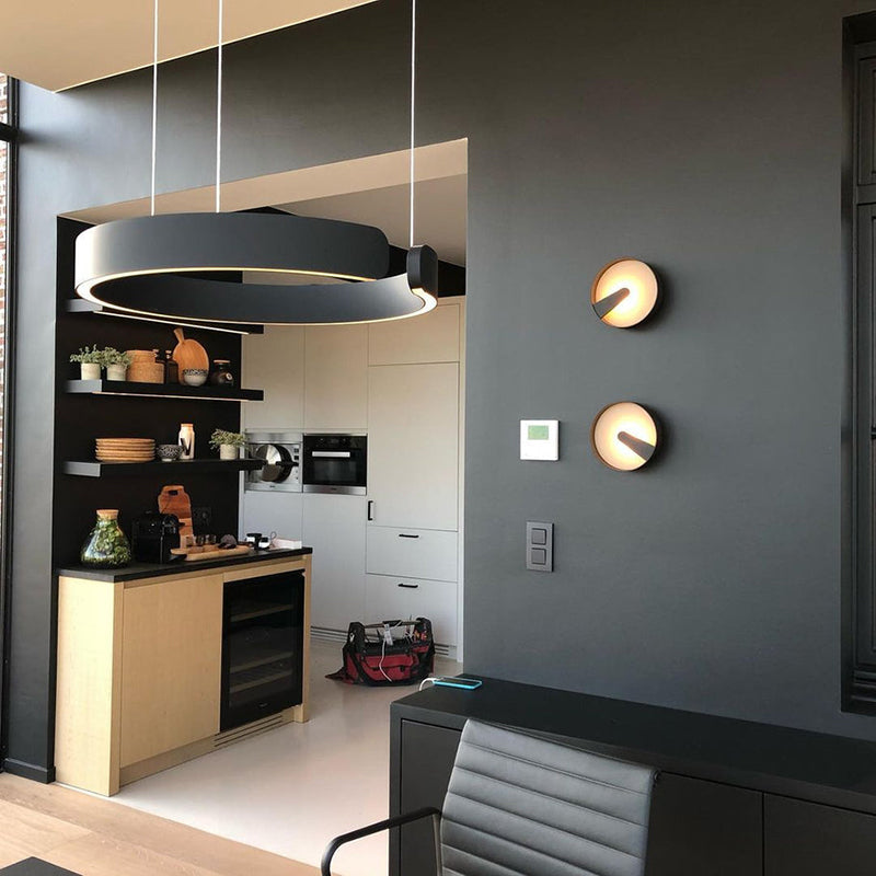 Nyxara Architectural LED Pendant With Offset Ring Pair For Modern Living Spaces And Hallways