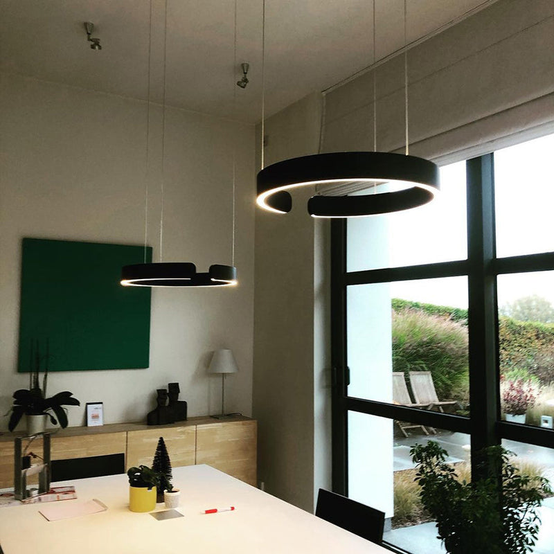 Nyxara Architectural LED Pendant With Offset Ring Pair For Modern Living Spaces And Hallways