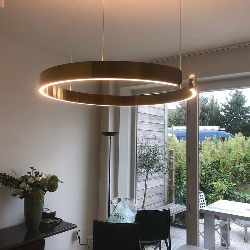 Nyxara Architectural LED Pendant With Offset Ring Pair For Modern Living Spaces And Hallways