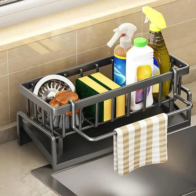 Durable Kitchen Sink Caddy Organizer - Rust-Resistant Metal Sponge Holder with Drain Tray 0