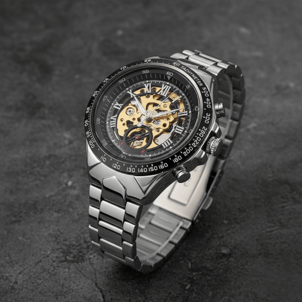 Aurora Luxe Mechanické hodinky — strojek poháněný pohybem, design se zlatavým leskem