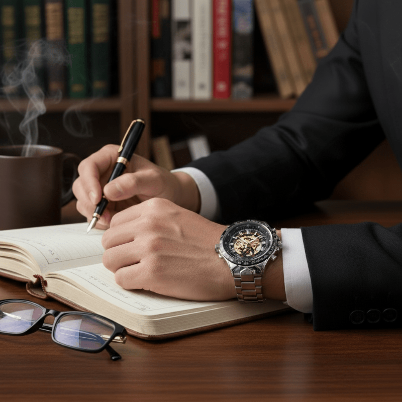 Aurora Luxe Mechanické hodinky — strojek poháněný pohybem, design se zlatavým leskem