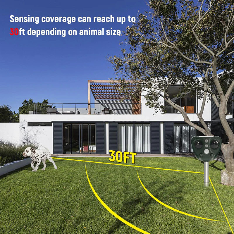 EcoGuard Solar Powered Bird Deterrent — Dual Charging Base, Sound and Light Pulse System