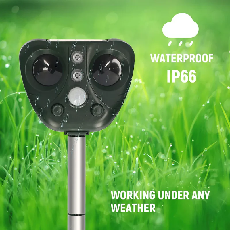 EcoGuard Solar Powered Bird Deterrent — Dual Charging Base, Sound and Light Pulse System