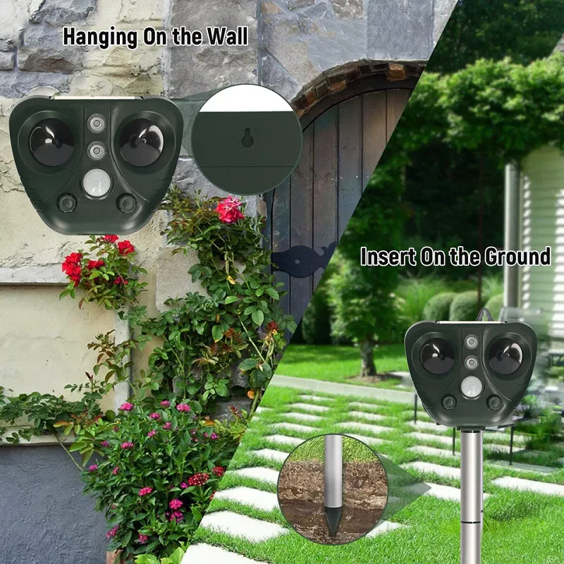 EcoGuard Solar Powered Bird Deterrent — Dual Charging Base, Sound and Light Pulse System