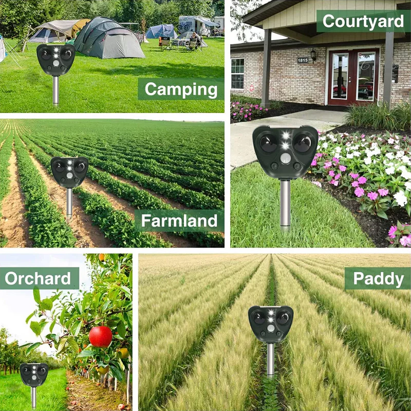 EcoGuard Solar Powered Bird Deterrent — Dual Charging Base, Sound and Light Pulse System