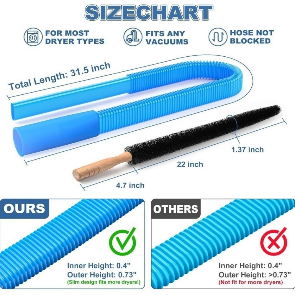 Lint Eliminator Long Reach Cleaning Tool — 114cm Flexible Shaft, Rigid Bristle Head for Deep Channel Access