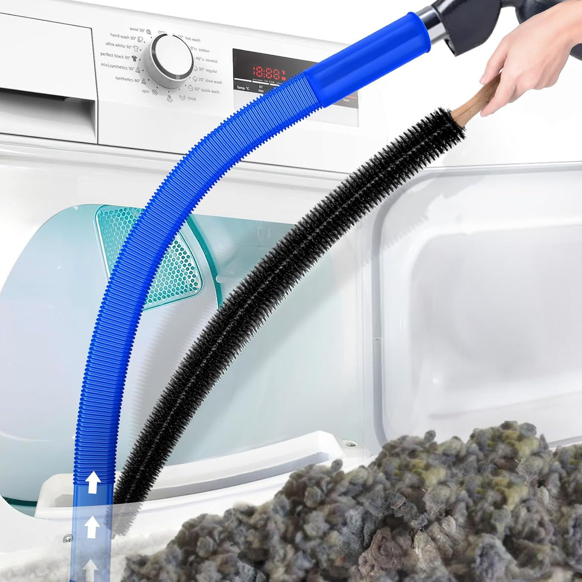 Lint Eliminator Long Reach Cleaning Tool — 114cm Flexible Shaft, Rigid Bristle Head for Deep Channel Access