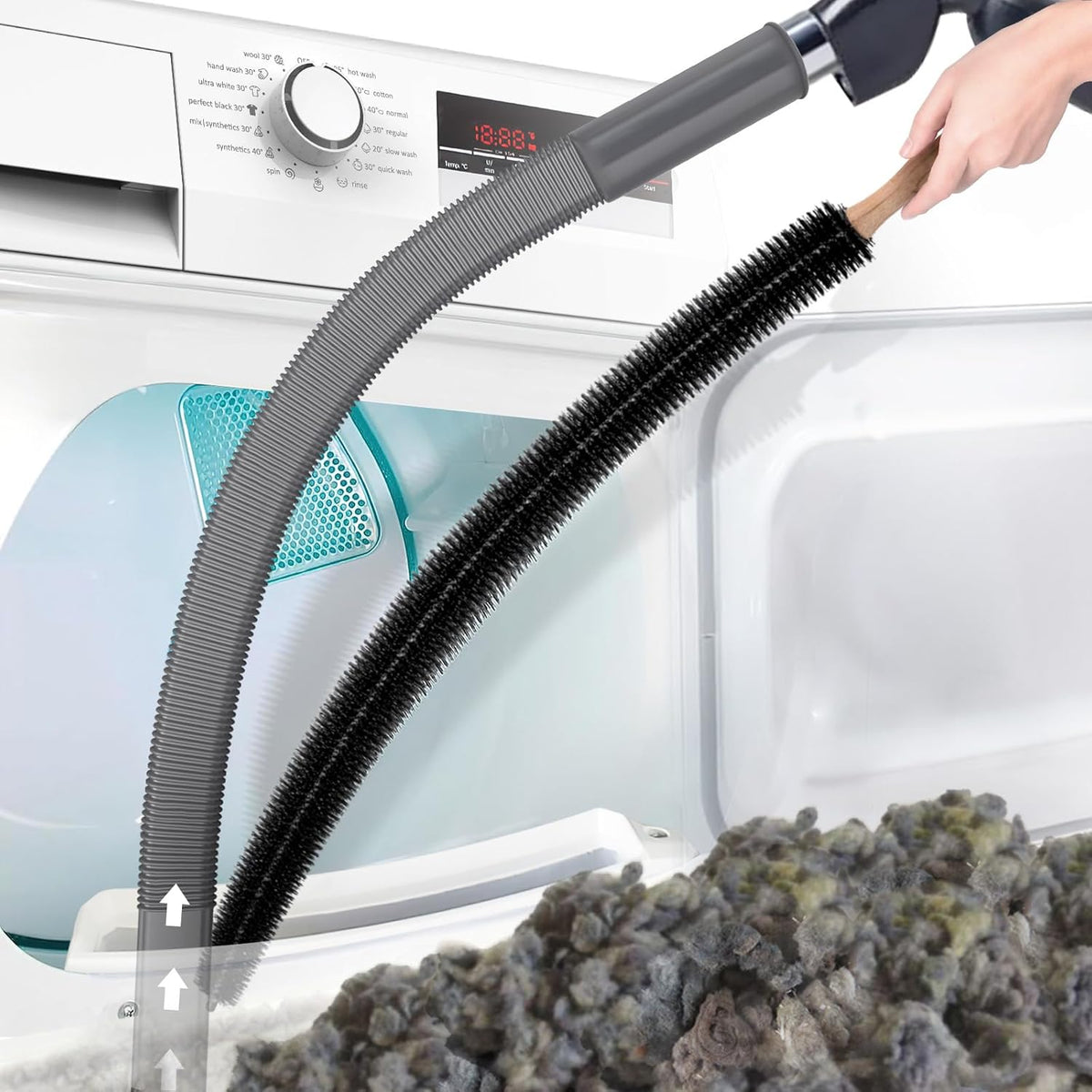 Lint Eliminator Long Reach Cleaning Tool — 114cm Flexible Shaft, Rigid Bristle Head for Deep Channel Access
