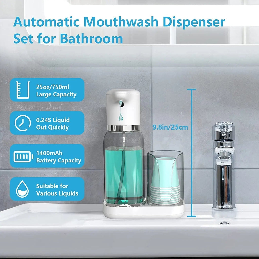 Touchless Mouthwash Dispenser — Infrared Sensor, Volume Control, 750ml