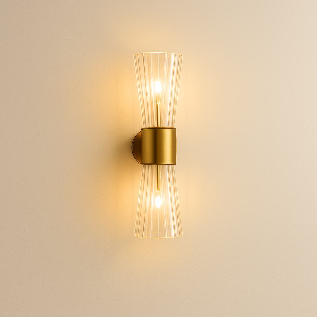 NovaStone Glass Shades With Brass Fixture On Wall For Warm Ambient Lighting In Modern Homes