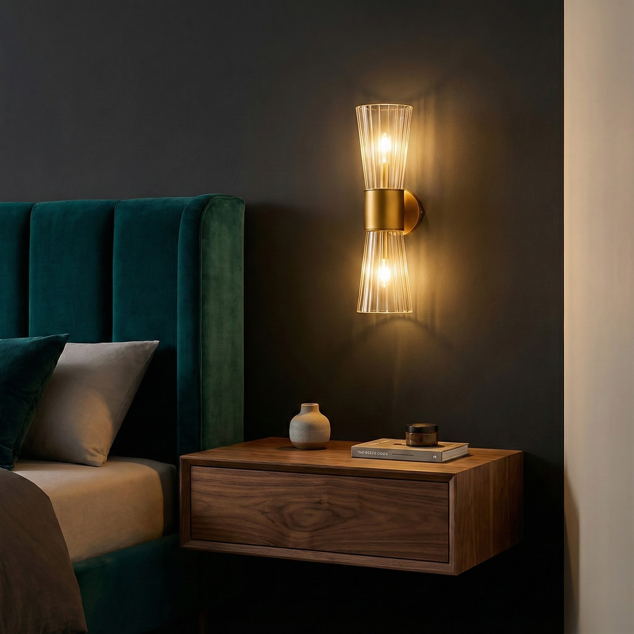 NovaStone Glass Shades With Brass Fixture On Wall For Warm Ambient Lighting In Modern Homes