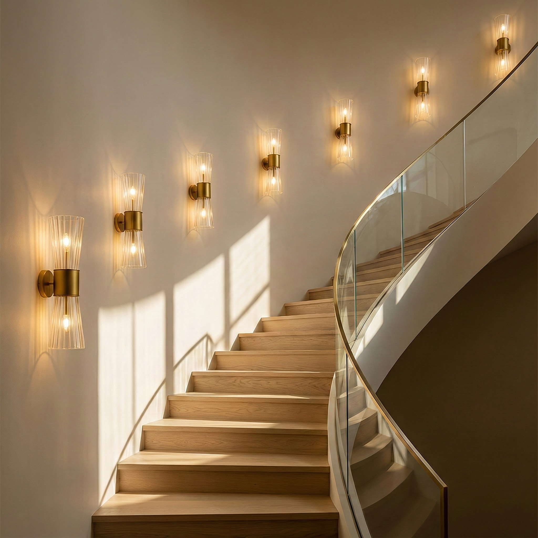 NovaStone Glass Shades With Brass Fixture On Wall For Warm Ambient Lighting In Modern Homes