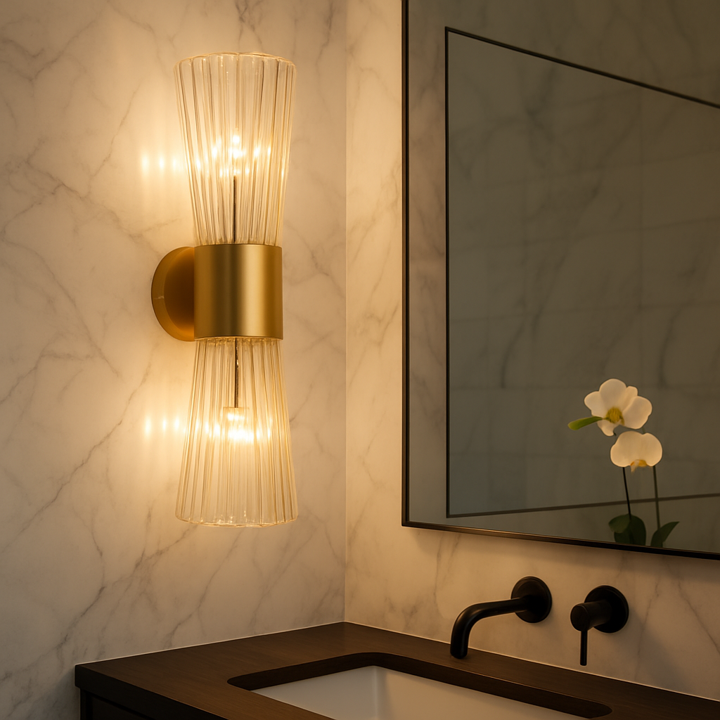 NovaStone Glass Shades With Brass Fixture On Wall For Warm Ambient Lighting In Modern Homes