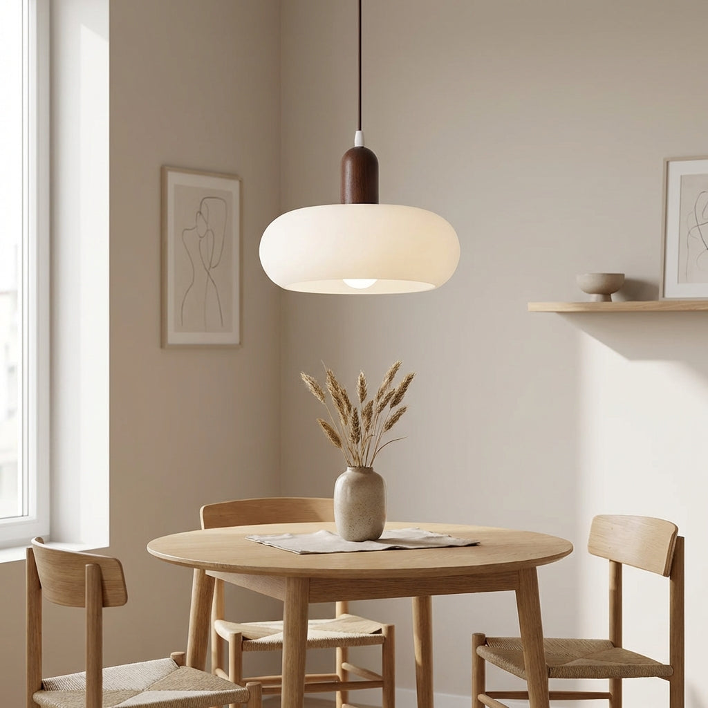 Nova Scandinavian Wood And Glass Pendant Lamp For Dining Rooms Kitchens And Cozy Living Spaces