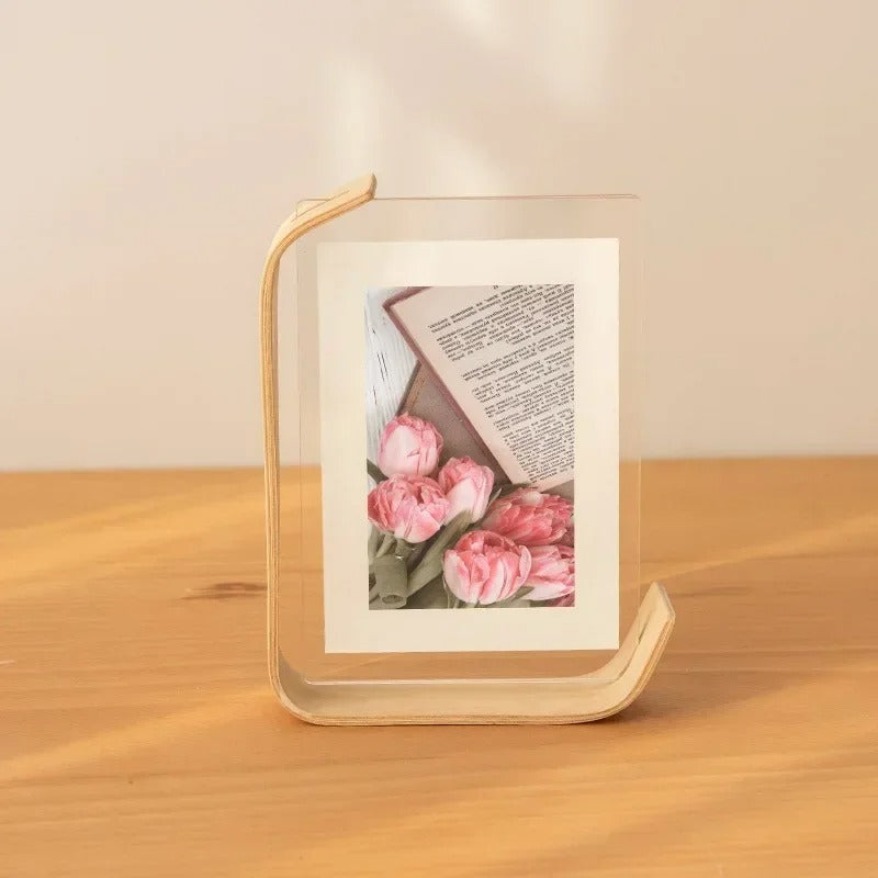 Double-Sided Beech Wood Photo Frame — Transparent Acrylic Cover