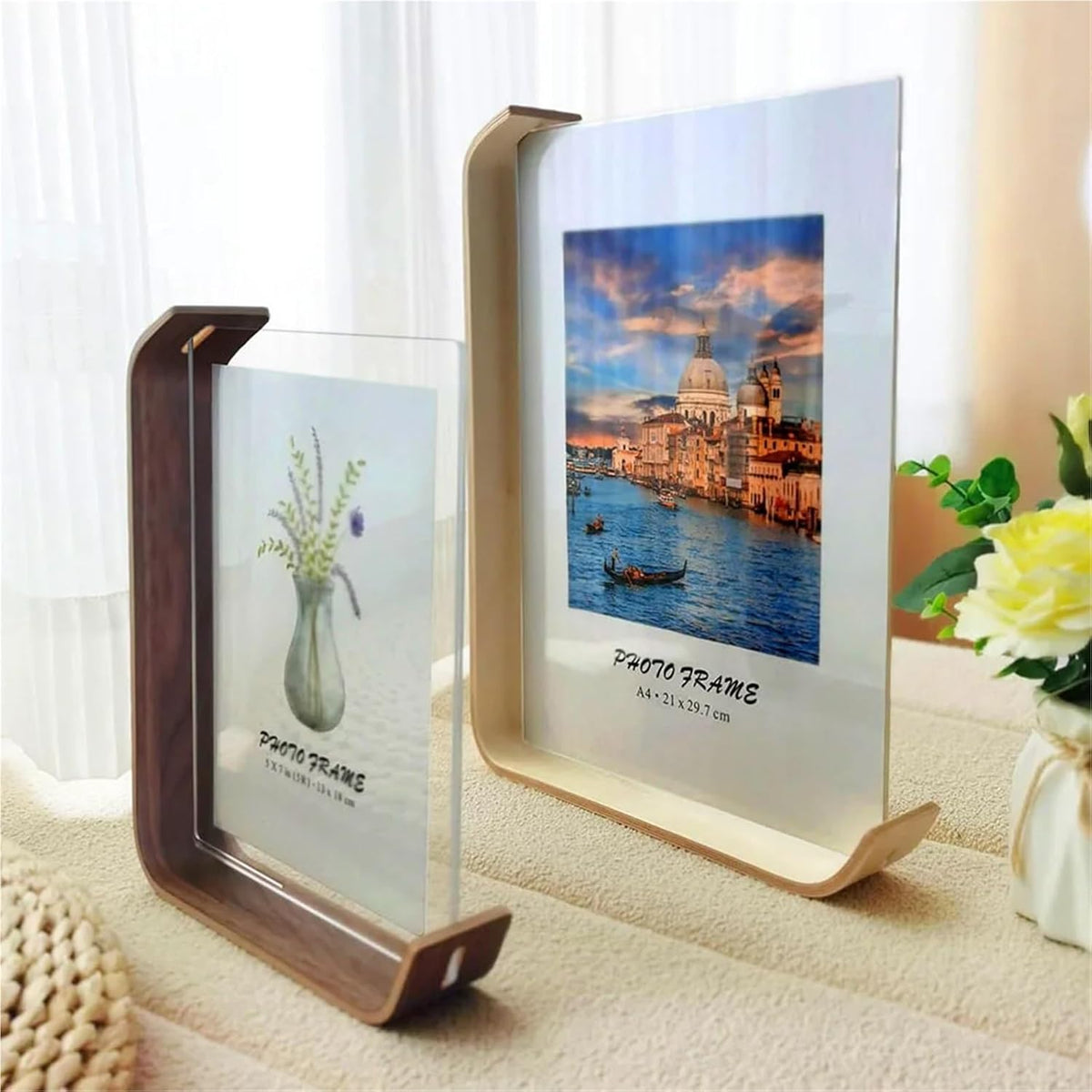 Double-Sided Beech Wood Photo Frame — Transparent Acrylic Cover