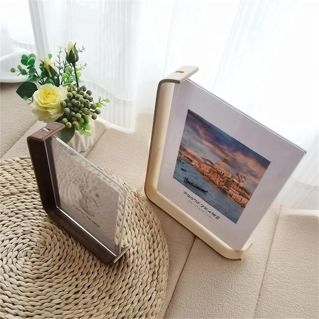 Double-Sided Beech Wood Photo Frame — Transparent Acrylic Cover