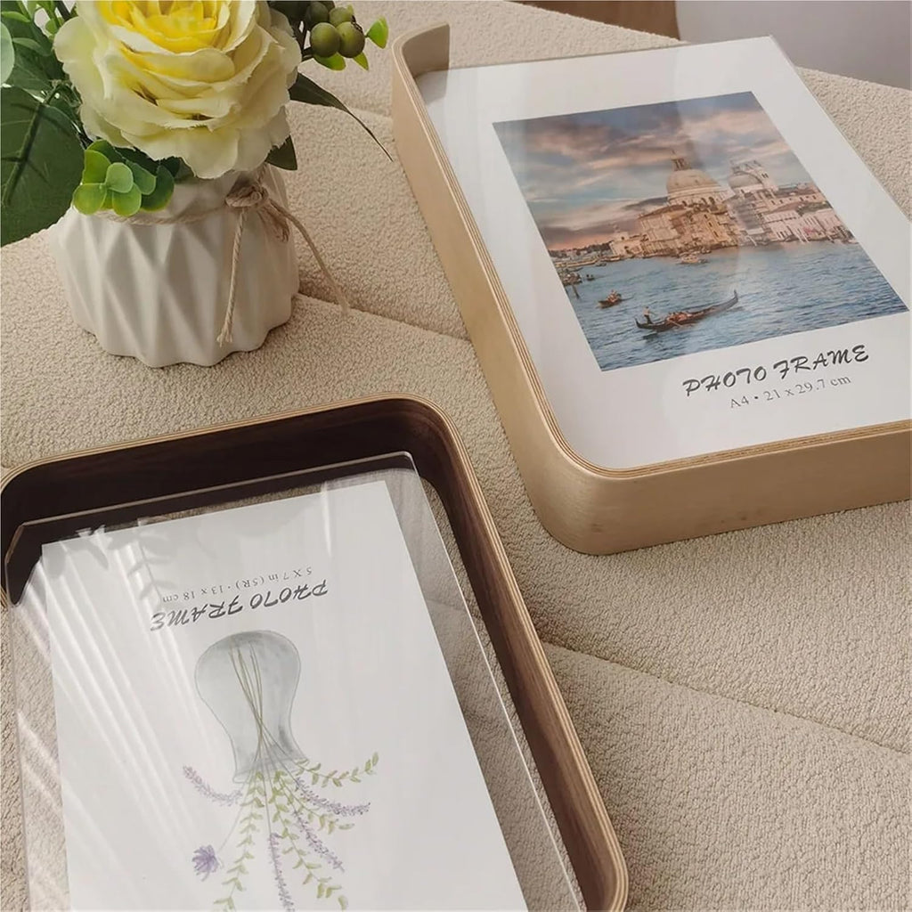 Double-Sided Beech Wood Photo Frame — Transparent Acrylic Cover