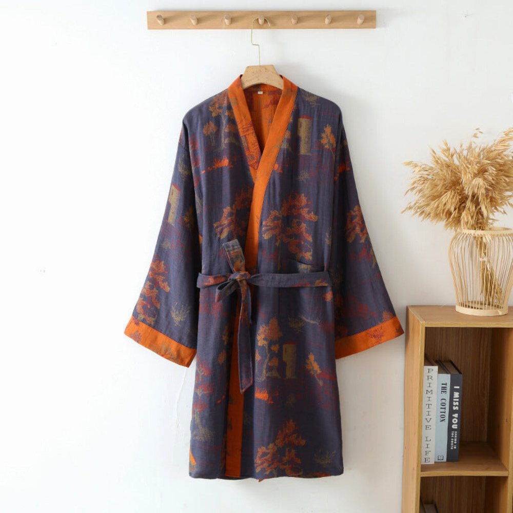 Kimono Style Cotton Robe — Relaxed Fit, Soft Airy Weave