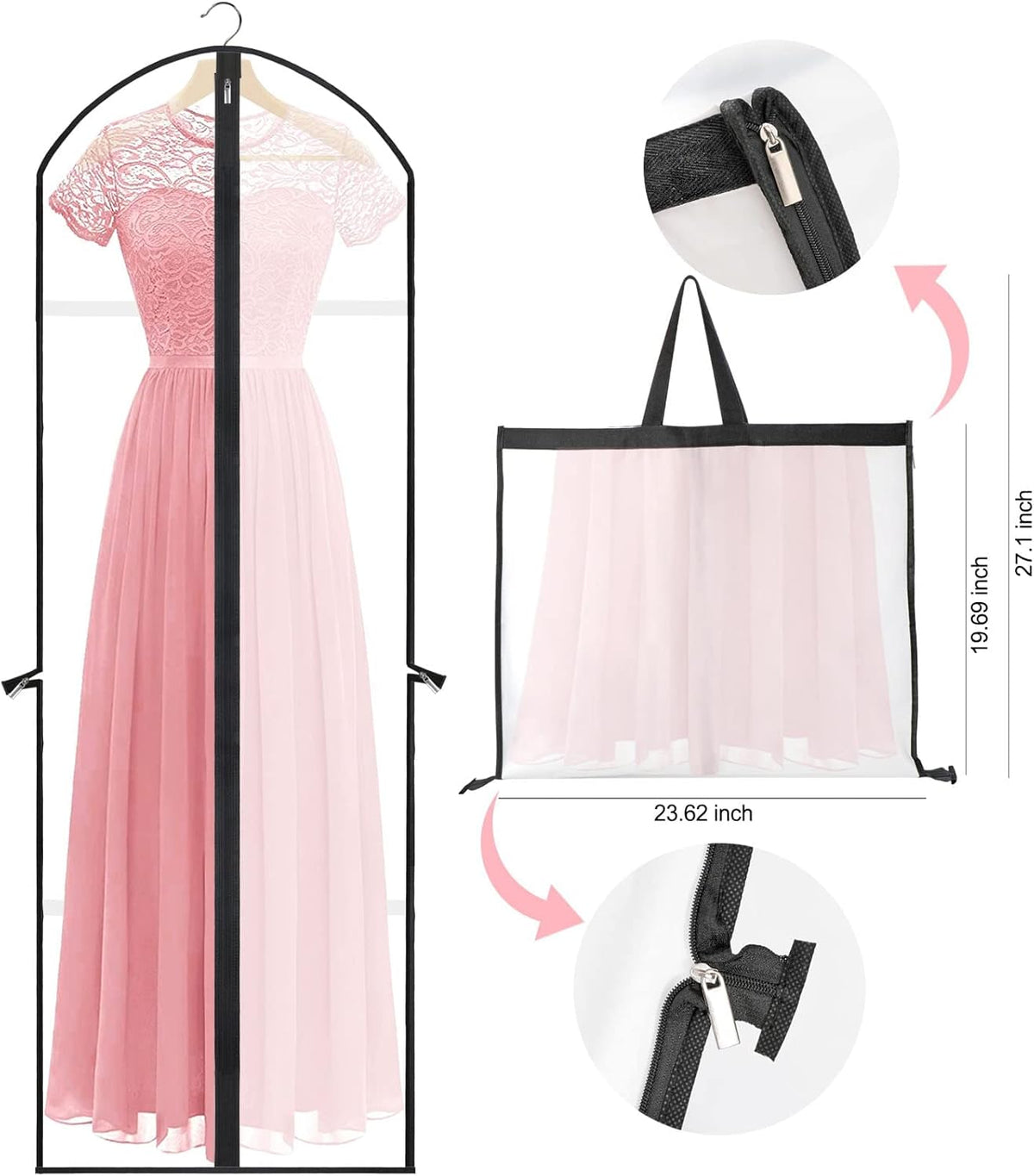 Extra Long Garment Bag — Elegant Dress Cover, Durable Zipper