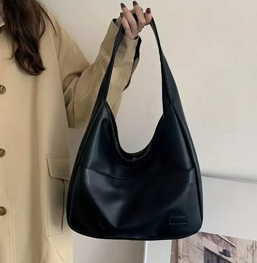 Structured Leather Handbag — 32 × 28 × 14 cm Brown and Black Design, Adjustable Strap