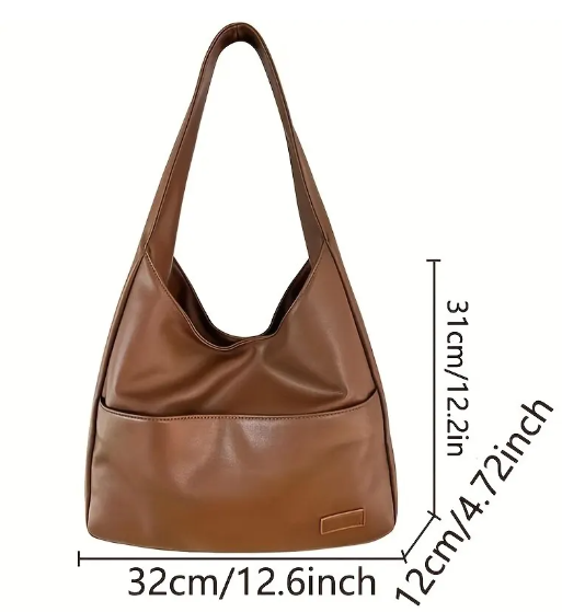 Structured Leather Handbag — 32 × 28 × 14 cm Brown and Black Design, Adjustable Strap
