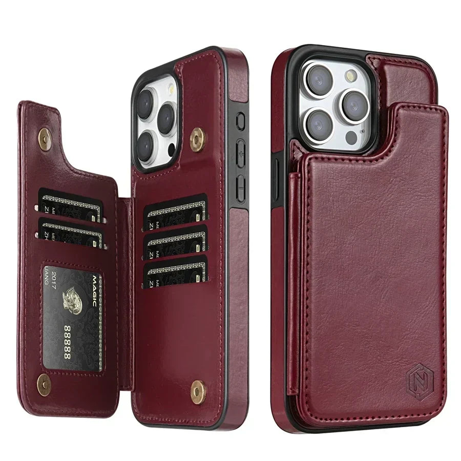 Premium Leather Phone Wallet Case — Built-In Card Slots, Secure Magnetic Closure