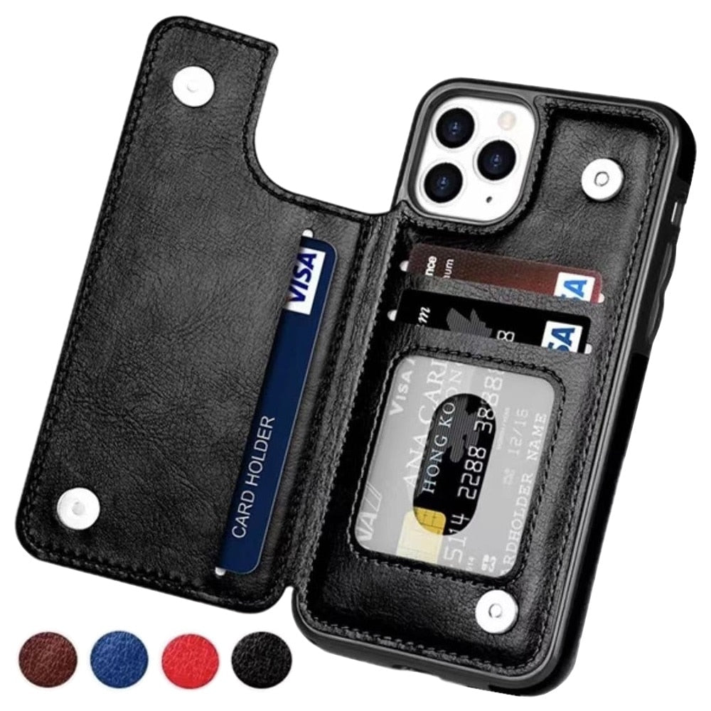 Premium Leather Phone Wallet Case — Built-In Card Slots, Secure Magnetic Closure