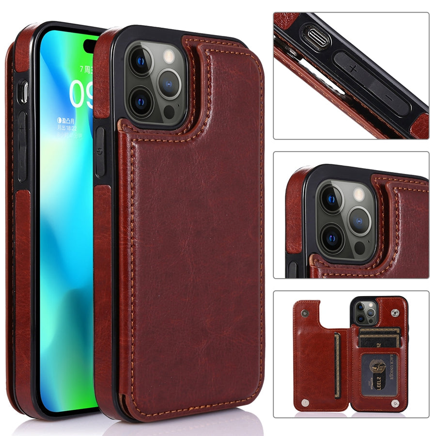 Premium Leather Phone Wallet Case — Built-In Card Slots, Secure Magnetic Closure