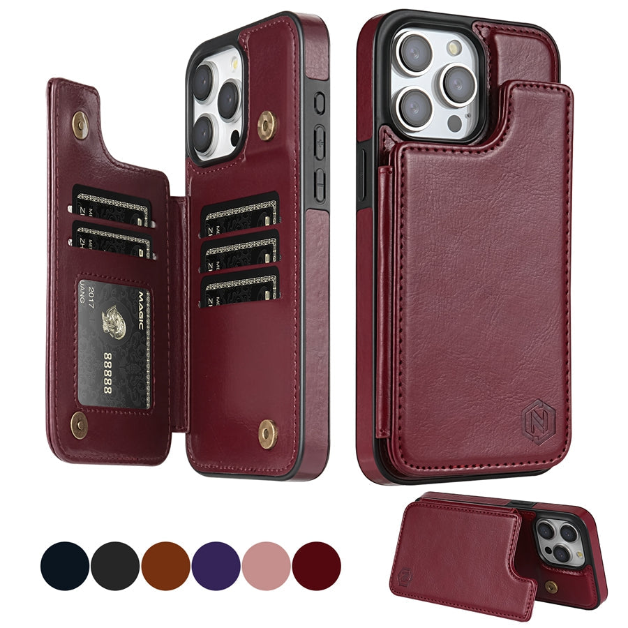 Premium Leather Phone Wallet Case — Built-In Card Slots, Secure Magnetic Closure