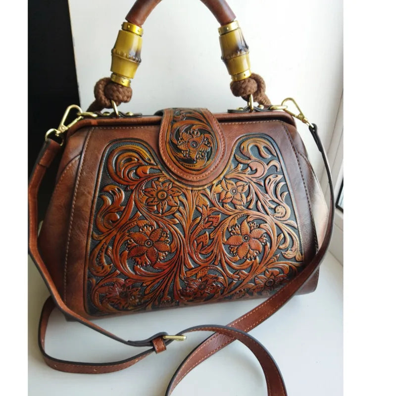 Black Leather Bag — Adjustable Shoulder Strap, Convertible Wrist and Over-the-Shoulder Carry