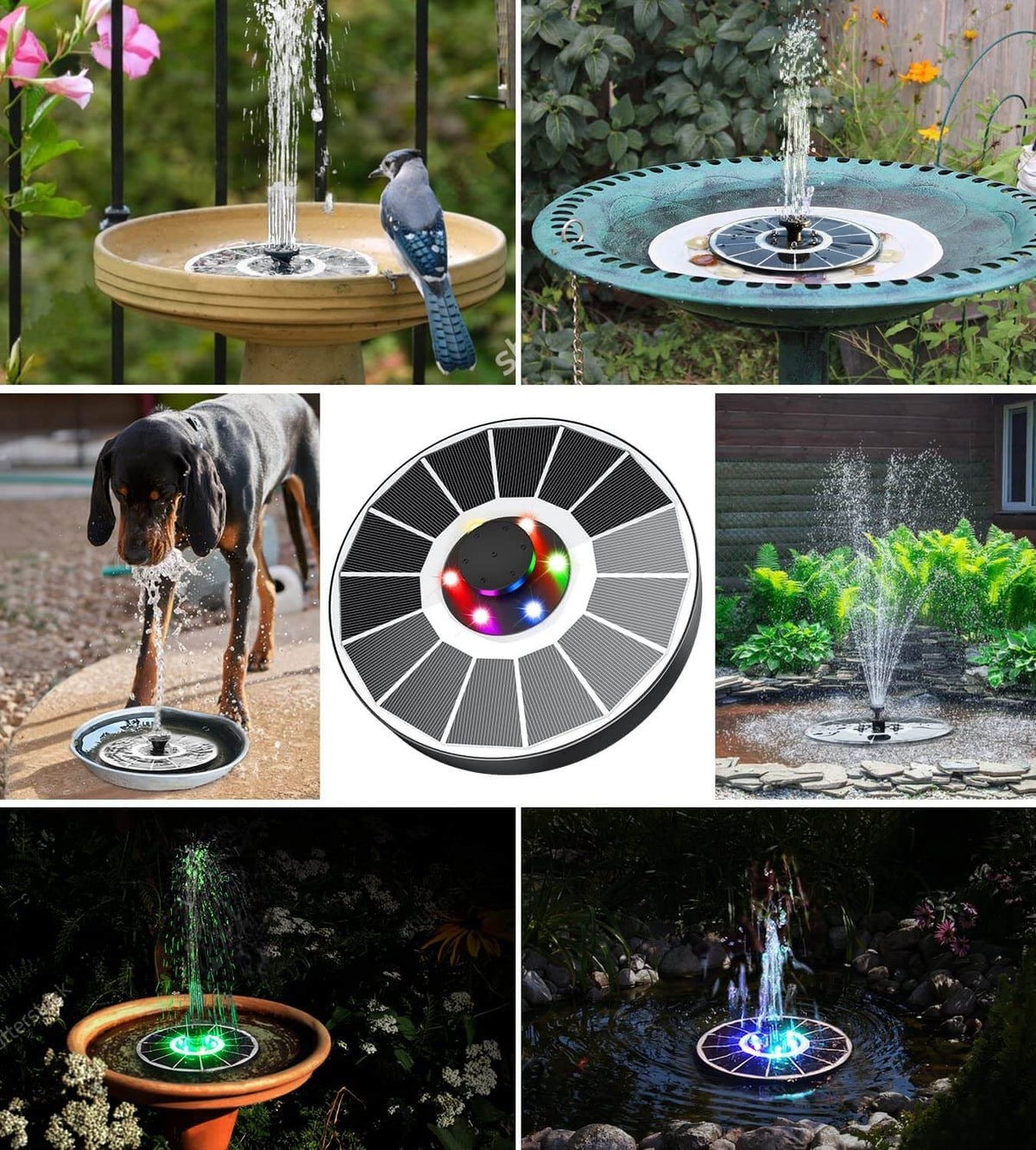 Solar Fountain — Adjustable Spray, Cordless Water Feature