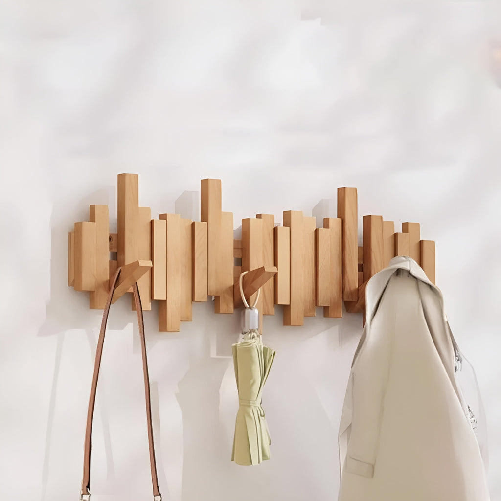 Wall Coat Rack — Foldable Hooks, Piano-Key Mechanism