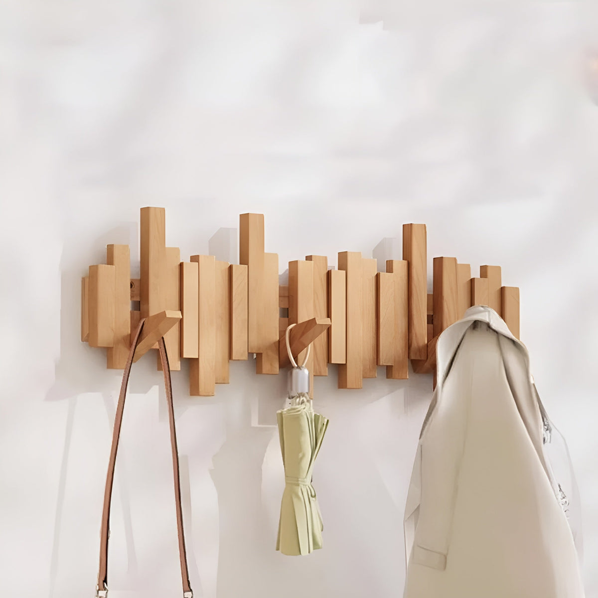 Wall Coat Rack — Foldable Hooks, Piano-Key Mechanism