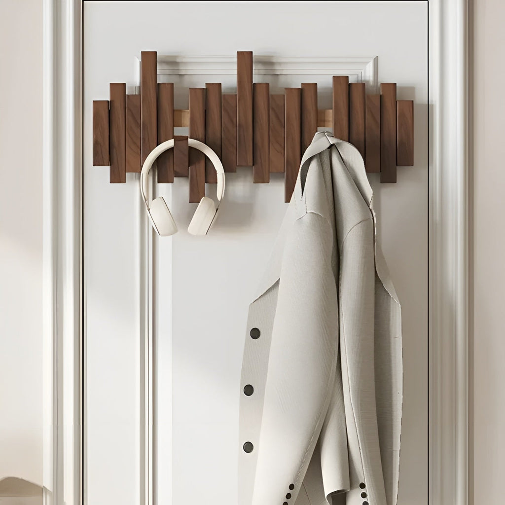 Wall Coat Rack — Foldable Hooks, Piano-Key Mechanism