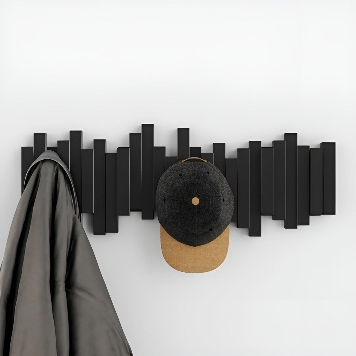 Wall Coat Rack — Foldable Hooks, Piano-Key Mechanism