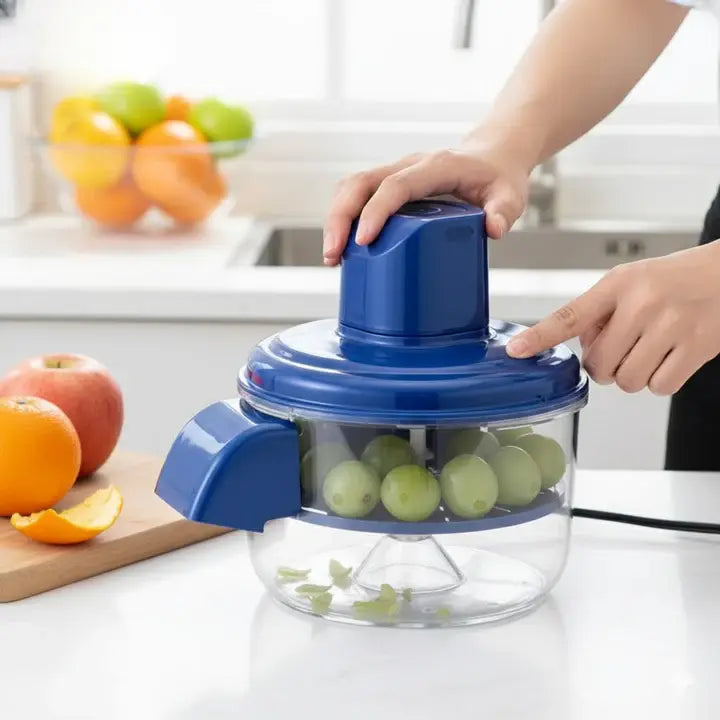 Elektrische schiller voor groente en fruit — 5 roestvrijstalen messen, bediening met één druk op de knop