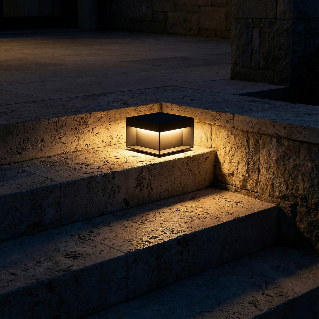 LumaCube Elegant Modern Solar Outdoor Light Fixture For Garden Spaces And Outdoor Areas Cube Design