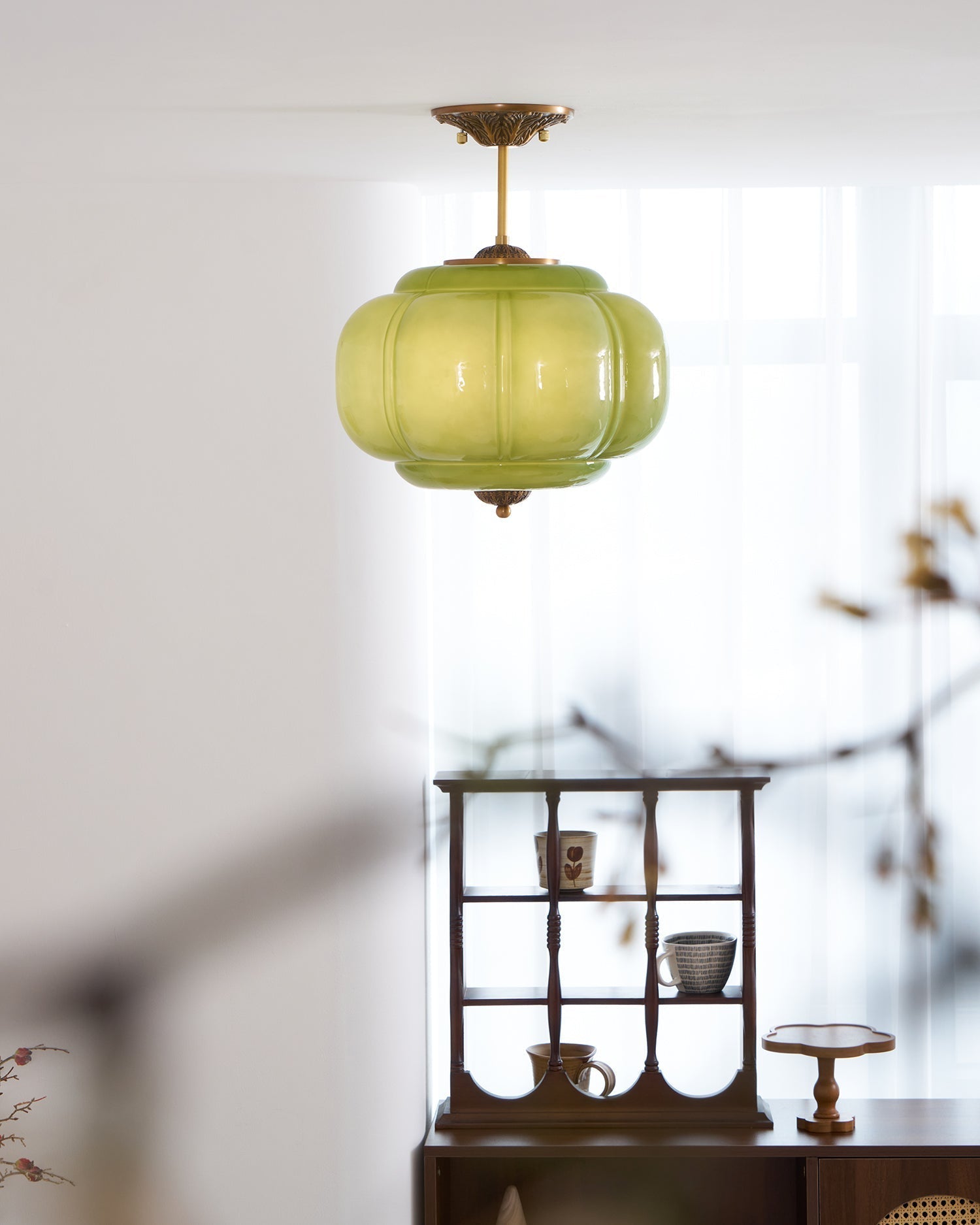 Vintage Glass Ceiling Lantern With Elegant Metal Accents